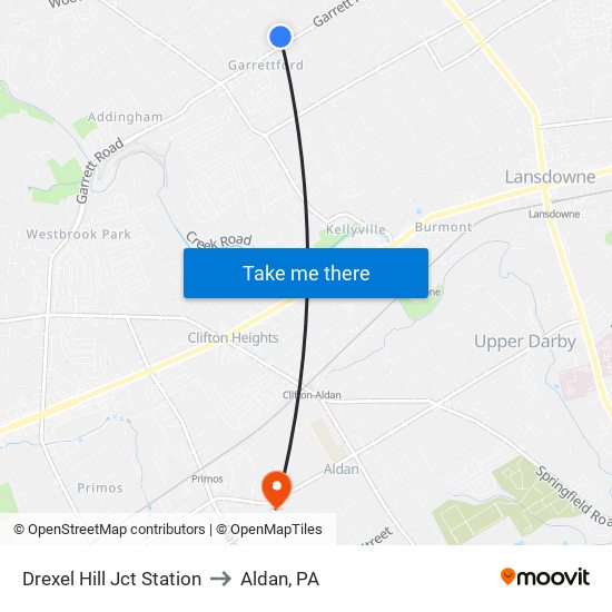 Drexel Hill Jct Station to Aldan, PA map