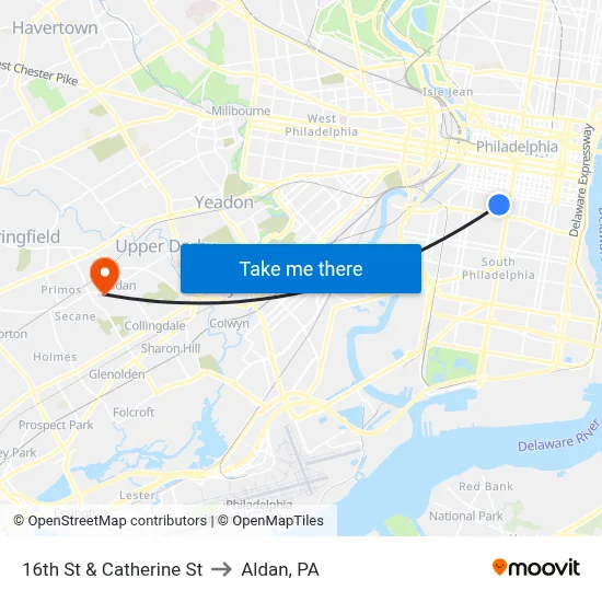 16th St & Catherine St to Aldan, PA map