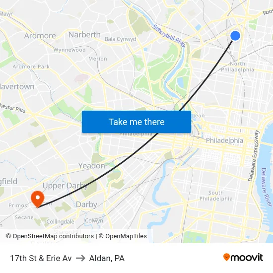 17th St & Erie Av to Aldan, PA map