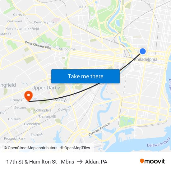 17th St & Hamilton St - Mbns to Aldan, PA map
