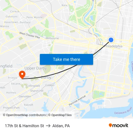 17th St & Hamilton St to Aldan, PA map