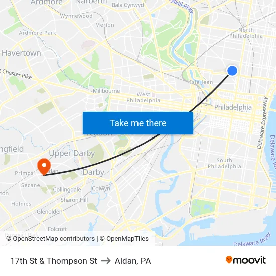17th St & Thompson St to Aldan, PA map