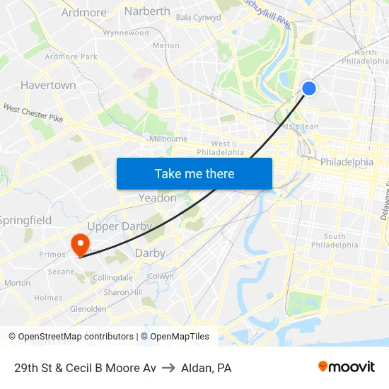 29th St & Cecil B Moore Av to Aldan, PA map