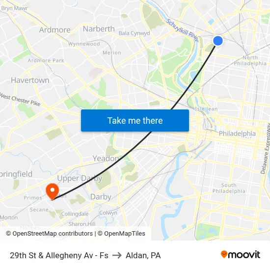 29th St & Allegheny Av - Fs to Aldan, PA map
