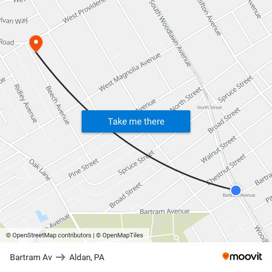 Bartram Av to Aldan, PA map