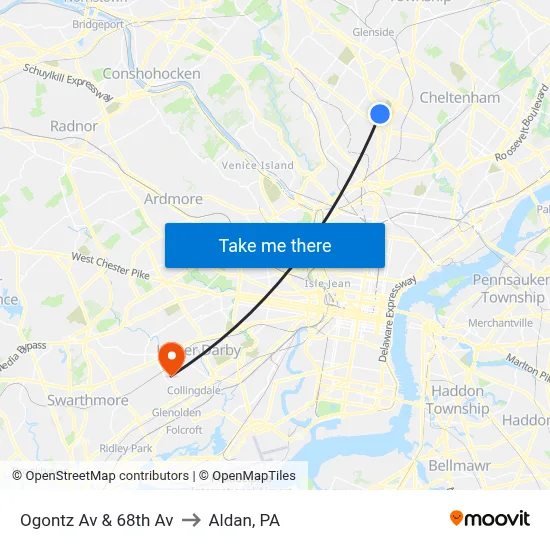 Ogontz Av & 68th Av to Aldan, PA map