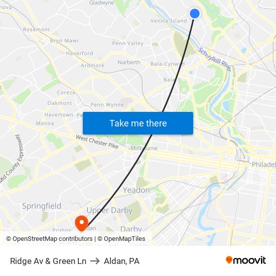 Ridge Av & Green Ln to Aldan, PA map