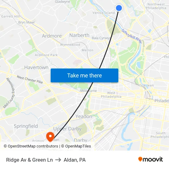 Ridge Av & Green Ln to Aldan, PA map