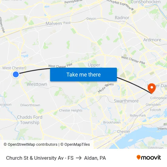 Church St & University Av - FS to Aldan, PA map