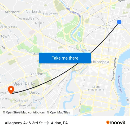 Allegheny Av & 3rd St to Aldan, PA map