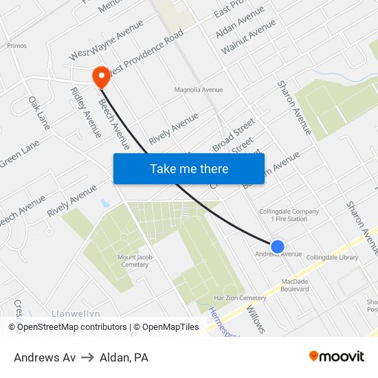 Andrews Av to Aldan, PA map