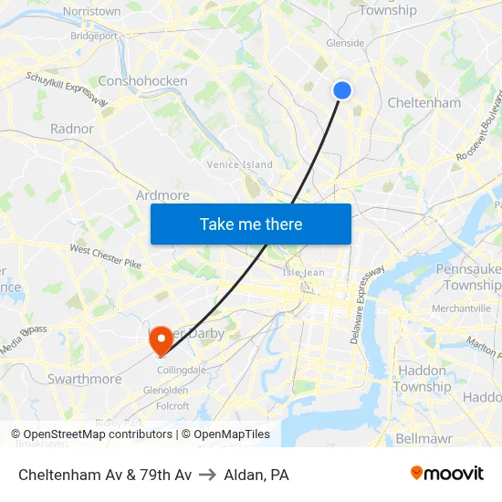 Cheltenham Av & 79th Av to Aldan, PA map