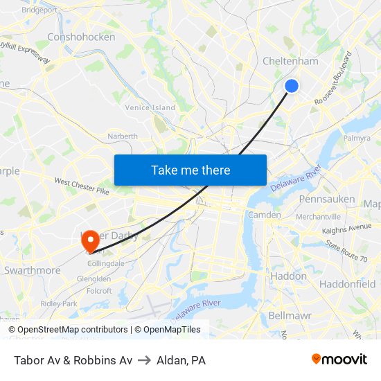 Tabor Av & Robbins Av to Aldan, PA map