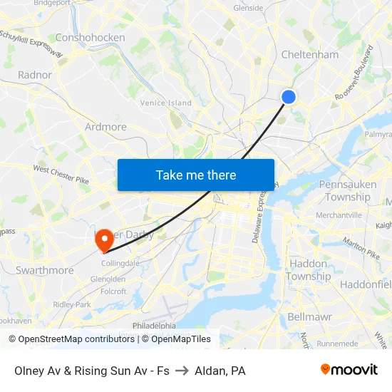 Olney Av & Rising Sun Av - Fs to Aldan, PA map