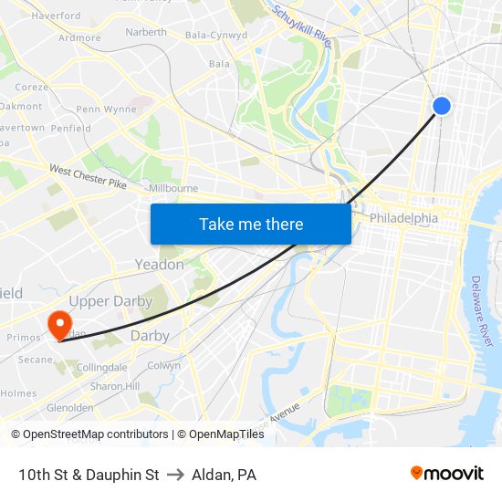 10th St & Dauphin St to Aldan, PA map