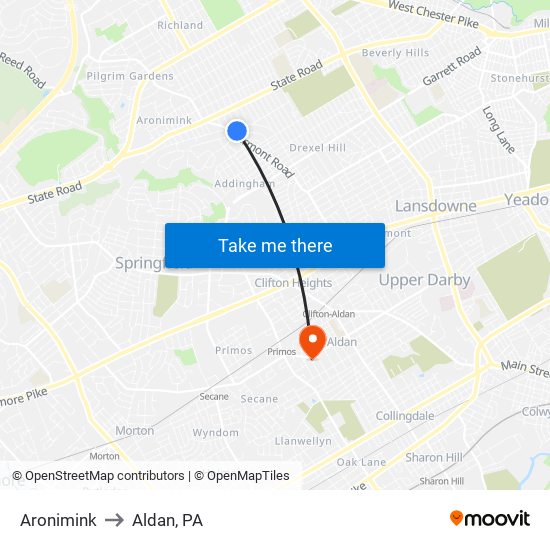 Aronimink to Aldan, PA map