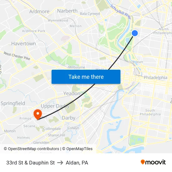33rd St & Dauphin St to Aldan, PA map