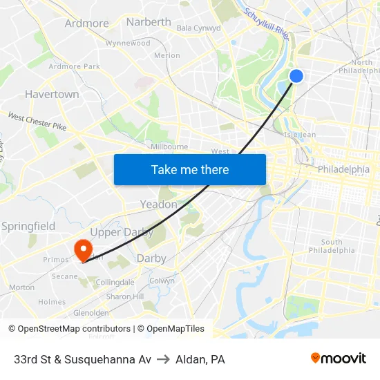 33rd St & Susquehanna Av to Aldan, PA map