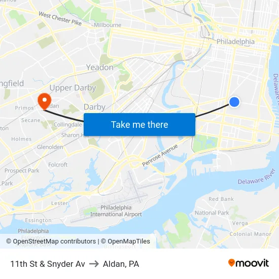 11th St & Snyder Av to Aldan, PA map