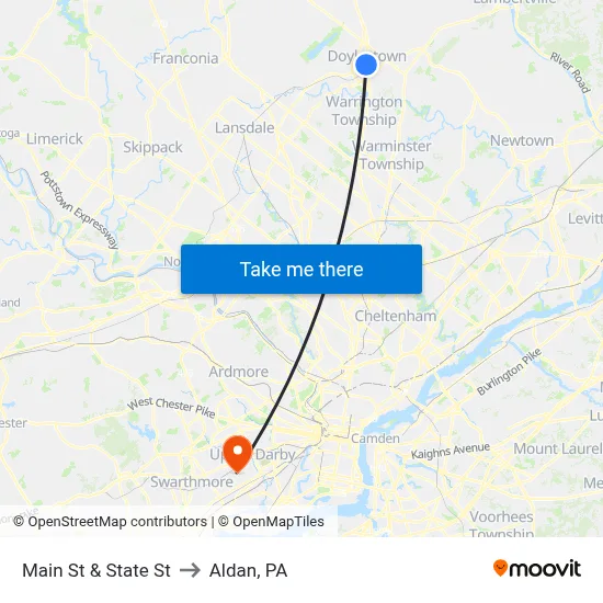 Main St & State St to Aldan, PA map