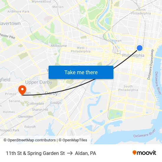 11th St & Spring Garden St to Aldan, PA map