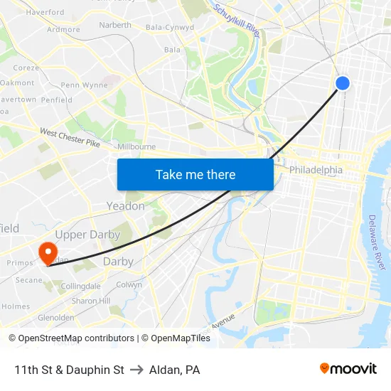 11th St & Dauphin St to Aldan, PA map