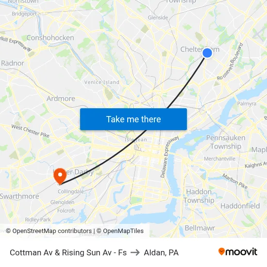 Cottman Av & Rising Sun Av - Fs to Aldan, PA map