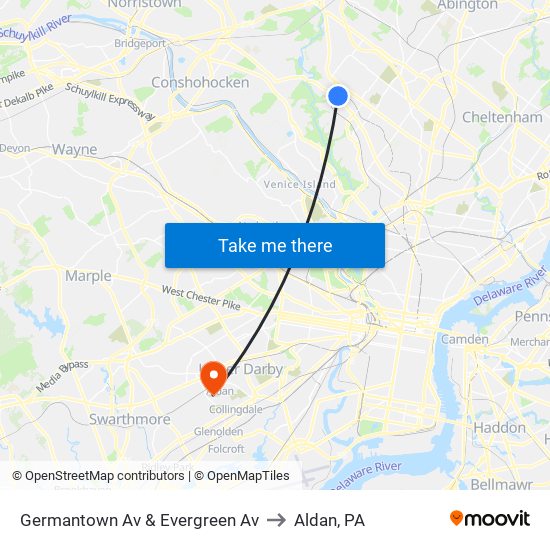 Germantown Av & Evergreen Av to Aldan, PA map