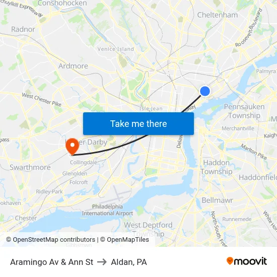 Aramingo Av & Ann St to Aldan, PA map