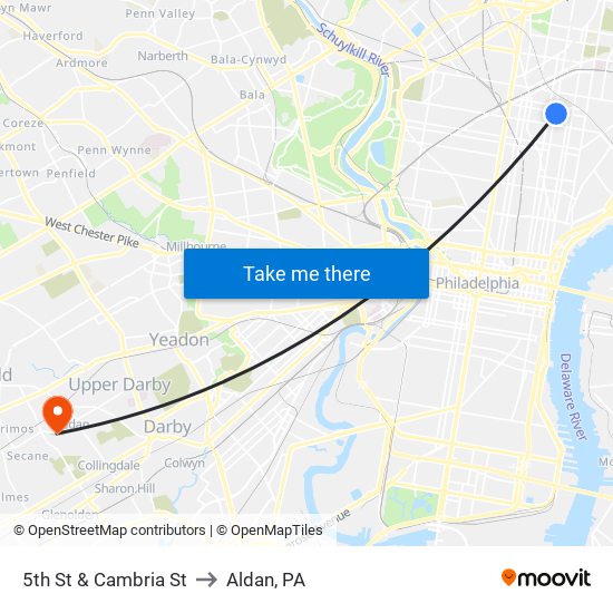 5th St & Cambria St to Aldan, PA map