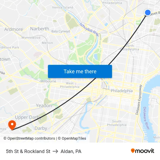 5th St & Rockland St to Aldan, PA map