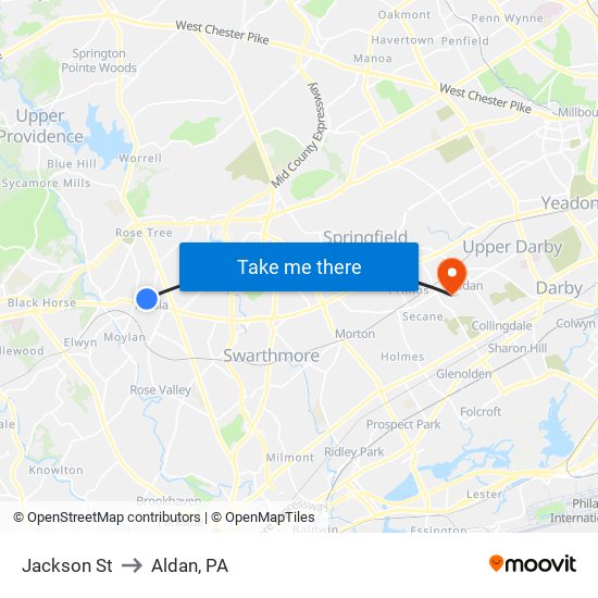 Jackson St to Aldan, PA map