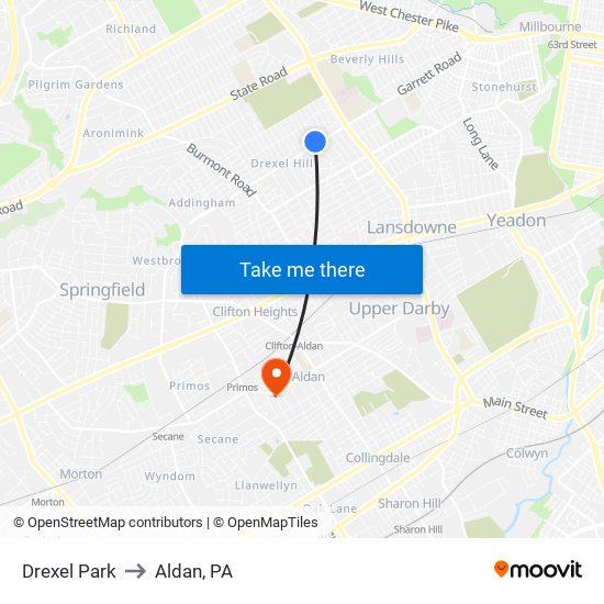 Drexel Park to Aldan, PA map