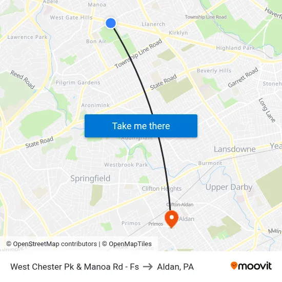 West Chester Pk & Manoa Rd - Fs to Aldan, PA map