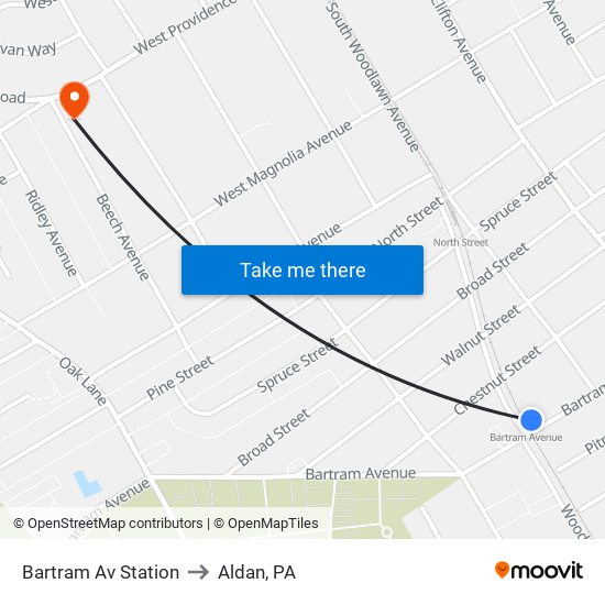 Bartram Av Station to Aldan, PA map