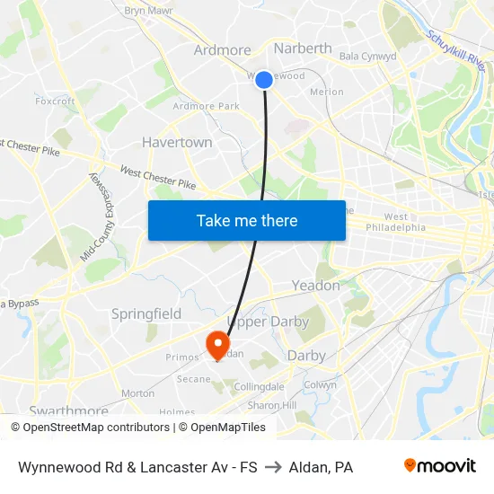 Wynnewood Rd & Lancaster Av - FS to Aldan, PA map