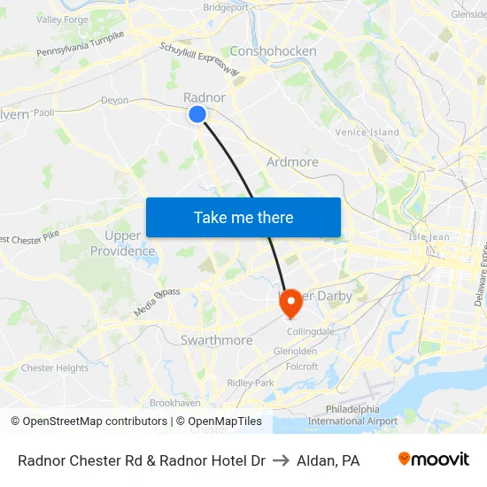 Radnor Chester Rd & Radnor Hotel Dr to Aldan, PA map