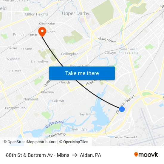 88th St & Bartram Av - Mbns to Aldan, PA map