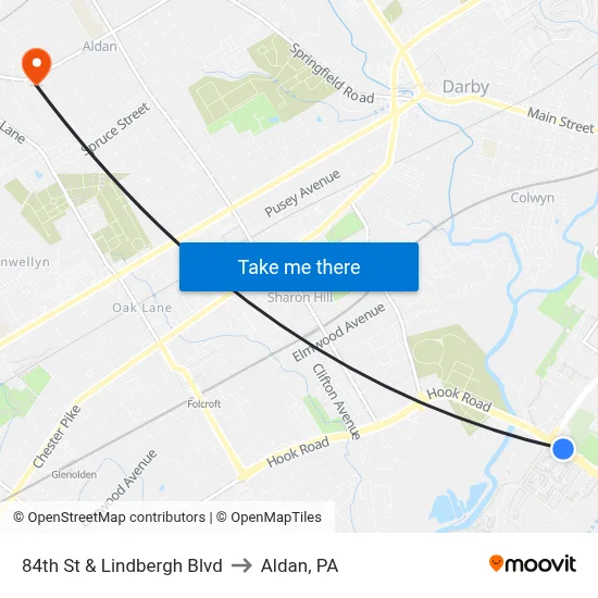 84th St & Lindbergh Blvd to Aldan, PA map