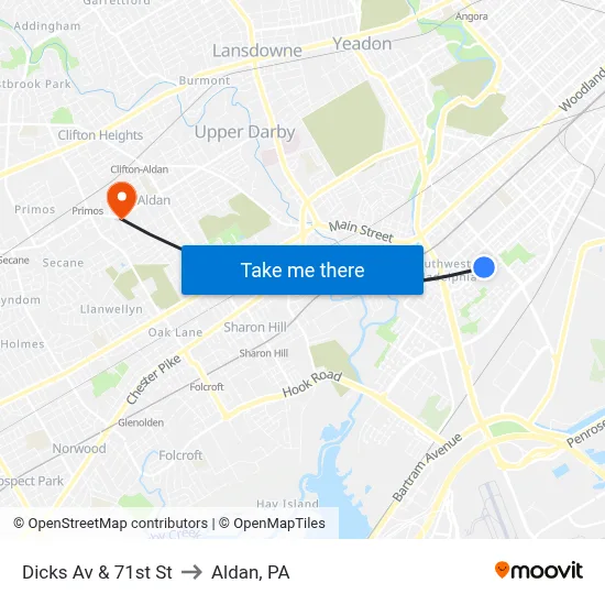 Dicks Av & 71st St to Aldan, PA map