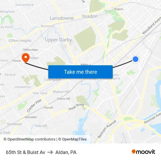 65th St & Buist Av to Aldan, PA map