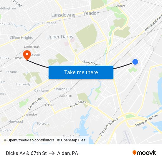 Dicks Av & 67th St to Aldan, PA map