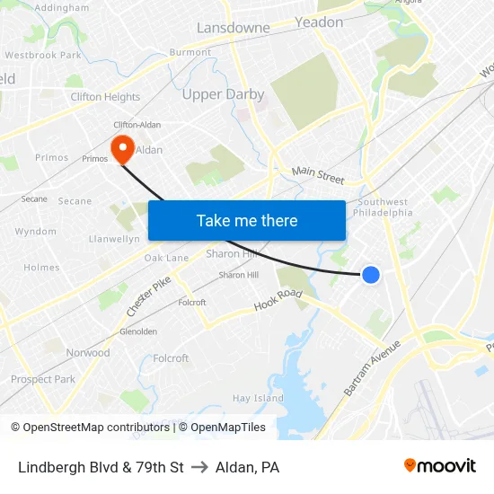 Lindbergh Blvd & 79th St to Aldan, PA map