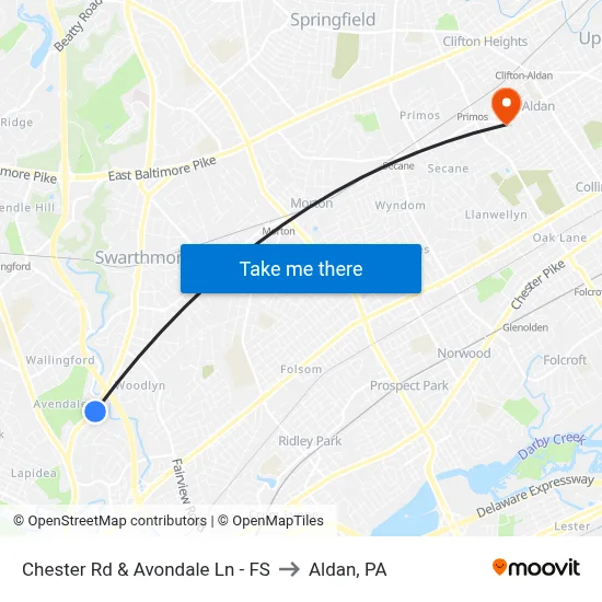 Chester Rd & Avondale Ln - FS to Aldan, PA map