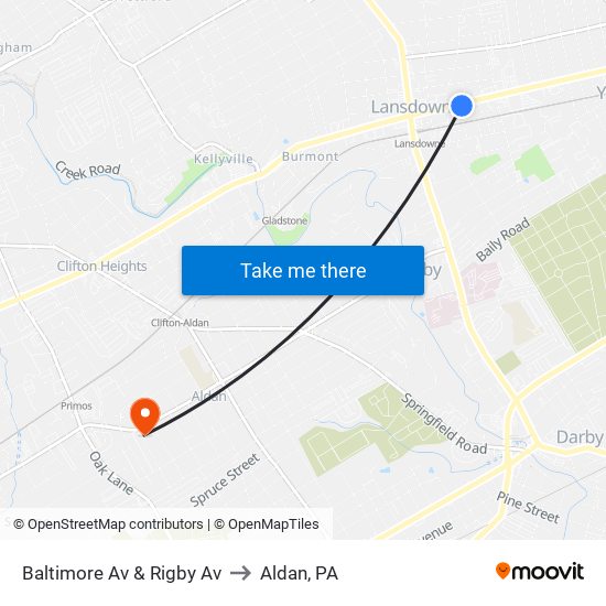 Baltimore Av & Rigby Av to Aldan, PA map