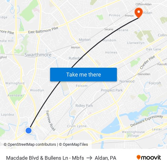 Macdade Blvd & Bullens Ln - Mbfs to Aldan, PA map