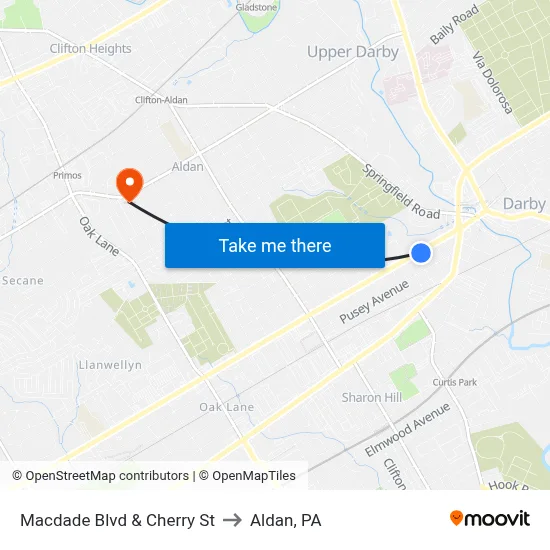 Macdade Blvd & Cherry St to Aldan, PA map