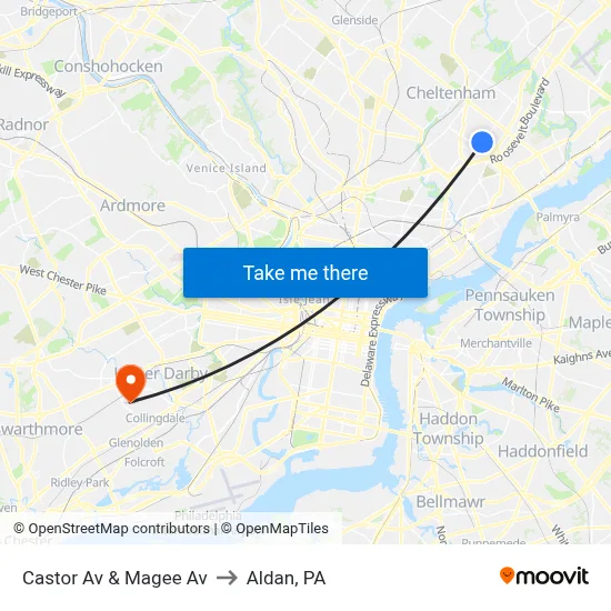 Castor Av & Magee Av to Aldan, PA map