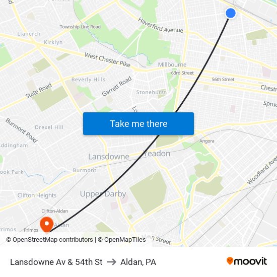 Lansdowne Av & 54th St to Aldan, PA map