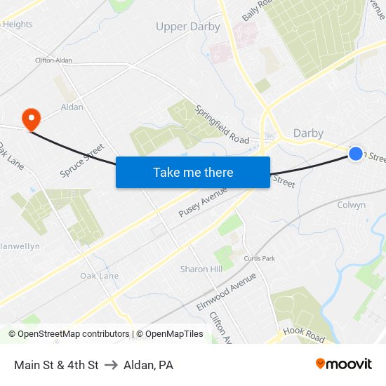 Main St & 4th St to Aldan, PA map